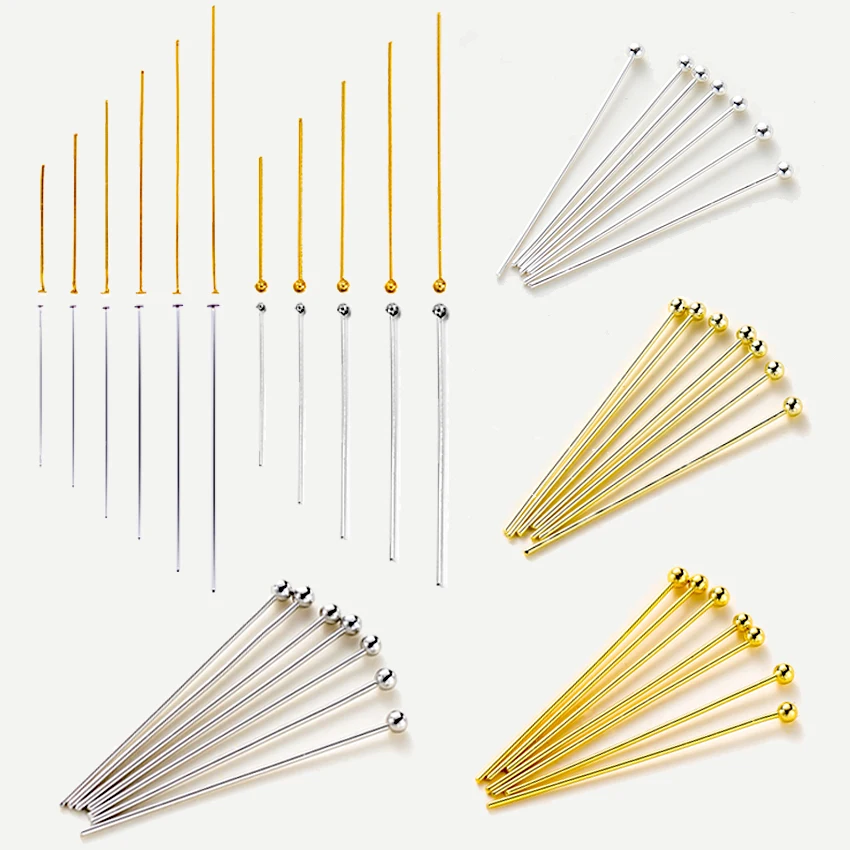 100Pcs 16-50mm 14/18K Gold Plated  Eye Flat Head Pins Needle Ball Head Pins bead Pendants Connectors For Jewelry Making Findings