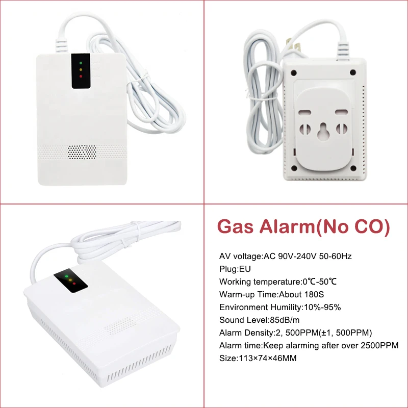 Combination CO Carbon Monoxide Detector Combustible Gas Leak Sensor Sensitive Auto Detect Failure Fire Alarm EU Plug AC 90V-220V