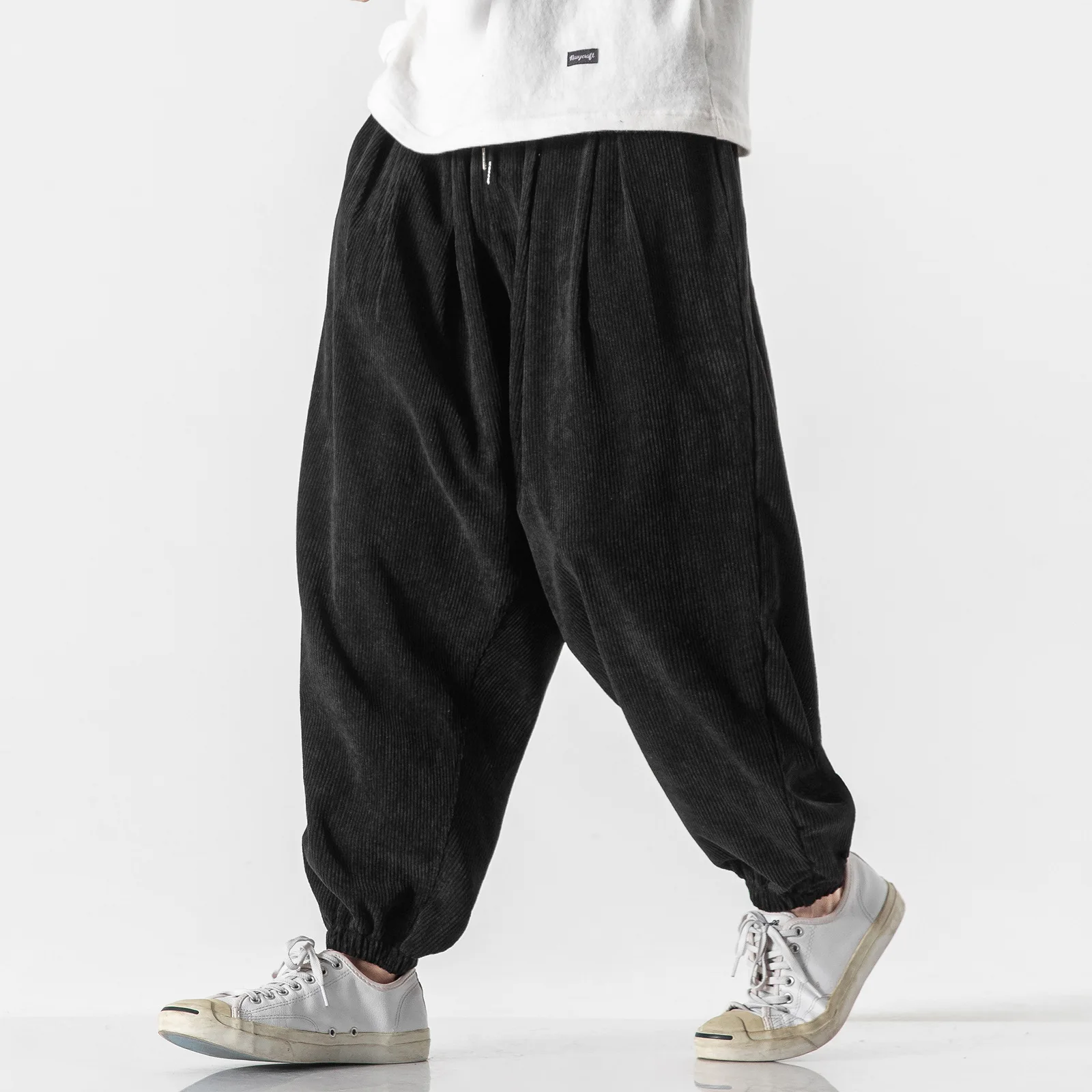 2024 Autumn Winter Men Polar Fleece Pants Men Velvet Retro Harem Pants Male Solid Color Wide Leg Pants Harajuku Jogging Trousers