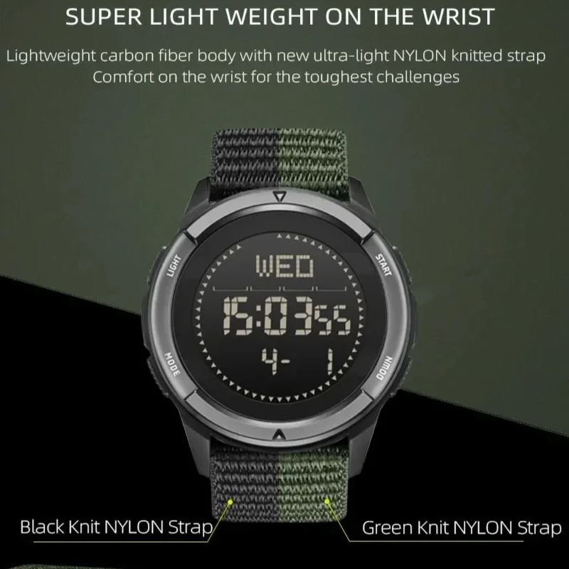 NORTH EDGE ALPS 1 Men's Shockproof Carbon Fiber Outdoor Sports Watch with Compass & 50M Water Resistance
