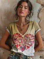 T-shirt floral pour femme 2026 – Collection été décontractée à manches courtes, style vintage streetwear tendance 5