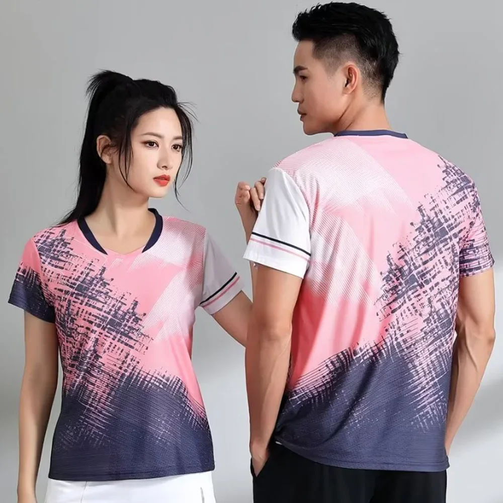 Print Badminton Shirts for Men Women Quick-dry Wicking Short Sleeve Leisure Tennis Ping Pong Volleyball Clothing