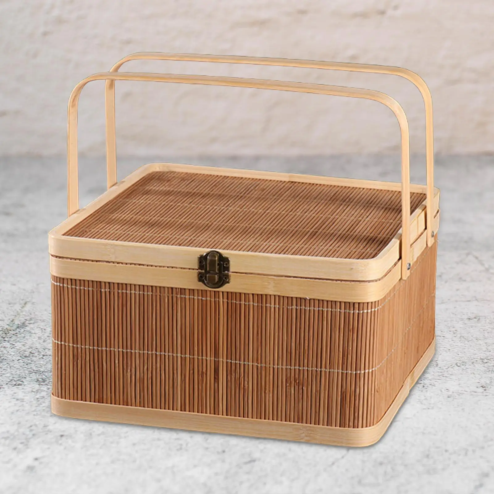 Bamboo Basket Serving Bread with Top Handle Cake Snacks Mooncake Gift Packing Basket Portable Organizer Food Bamboo Woven Basket