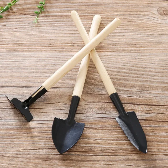 3 pcs/set Mini Portable Gardening Tool Metal Head Shovel Rake Spade Plant Garden Soil Raising Flowers Wooden Handle Tool Set 5