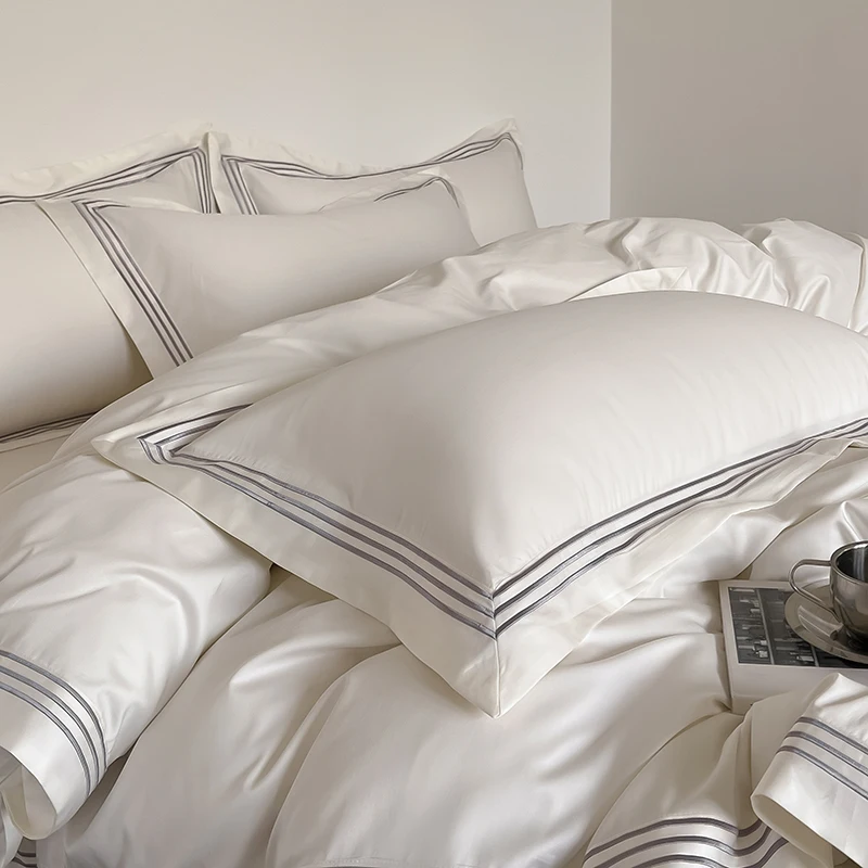 Luxury 1000TC Egyptian Cotton Solid Color Hotel Style Embroidery Bedding Set Duvet cover Set Flat/Fitted Bed Sheet Pillowcases 3