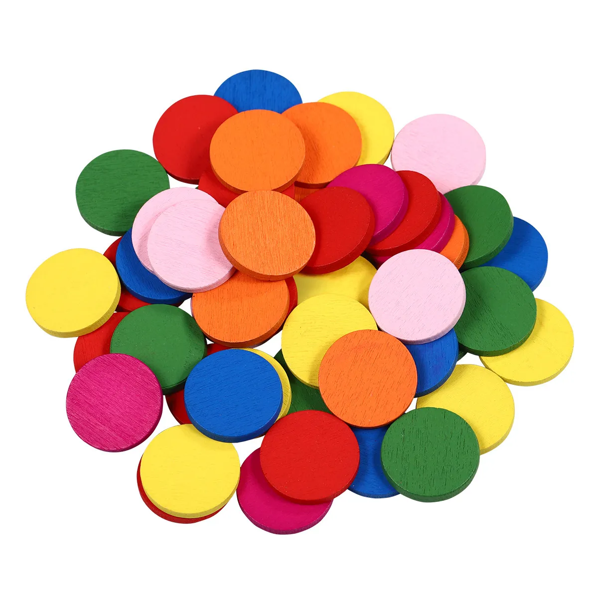 50Pcs 학생들을위한 다채로운 나무 디스크 학습 도구 수학 교육 보조 도구 어린이를위한 둥근 나무 조각 수공예 교육