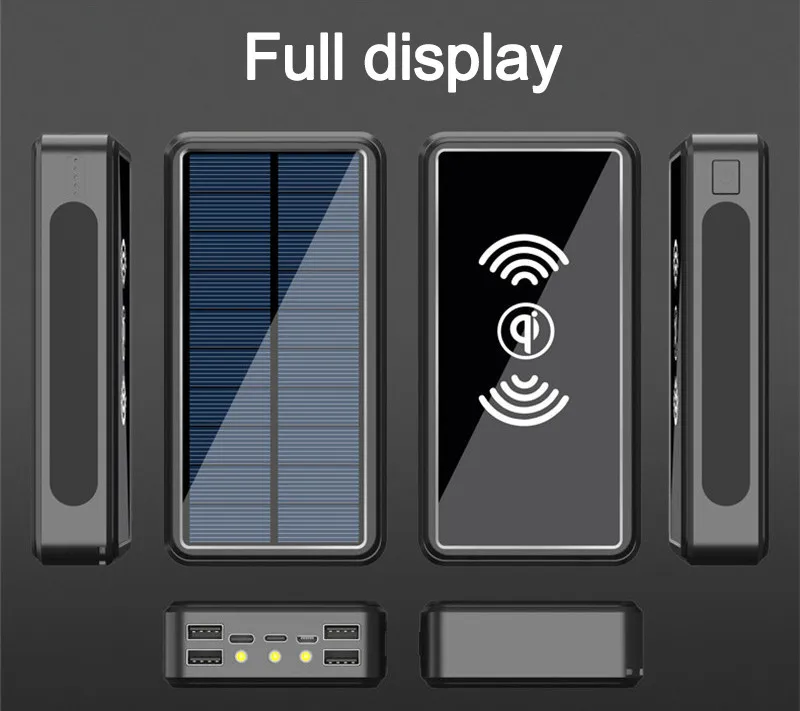 80000mAh Qi Solar Power Bank Wireless Fast Charger for IPhone Xiaomi Samsung with 4 USB External Mobile Phone Battery best powerbanks