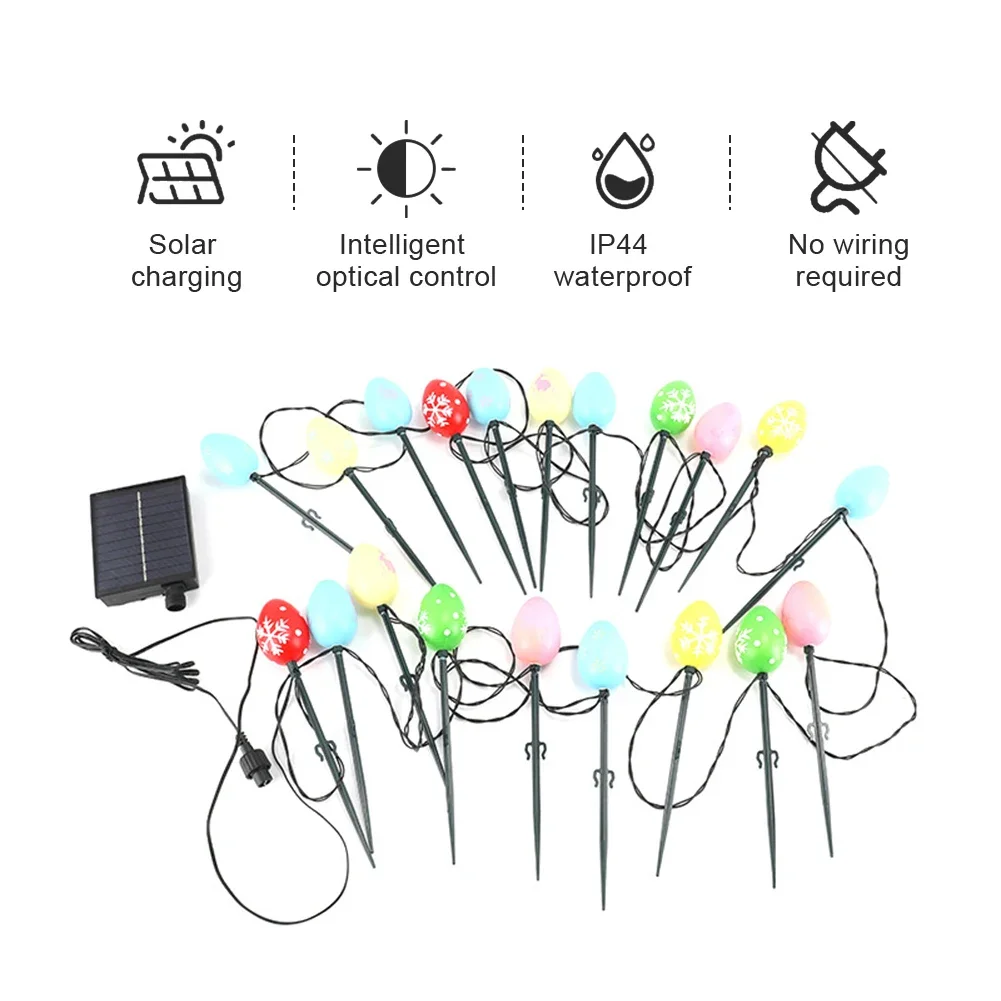 Solar Easter Egg String Lights IP65 Waterproof Easter Atmosphere Lamp 1200mAh Easter Ground Stake Light for Outdoor Garden Patio