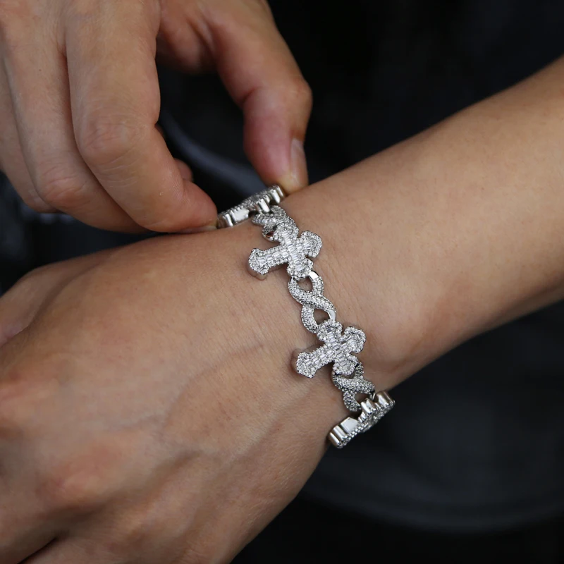 New Inifinity Link Chain Bracelet Micro Pave Bling CZ Cross