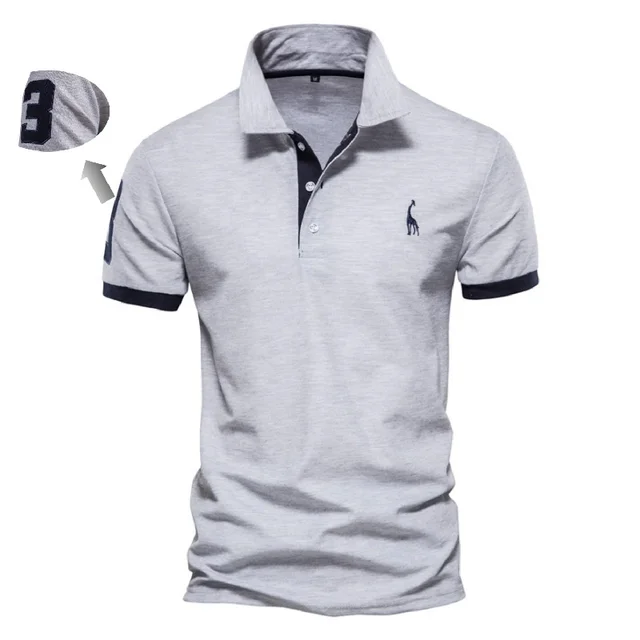 Embroidery 35% Cotton Polo Shirts for Men Casual Solid Color Slim Fit Mens Polos New Summer Fashion Brand Men Clothing T02-grey