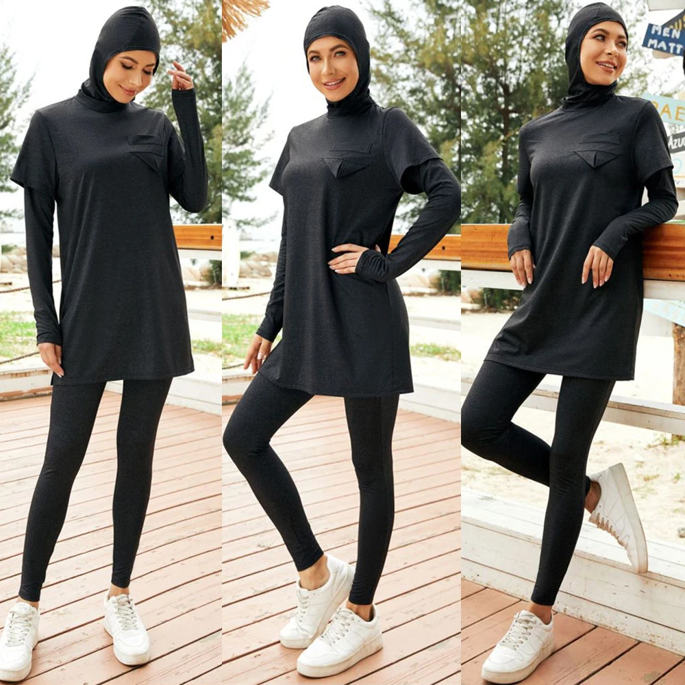 3 Pezzi Donne Musulmane Costumi Da Bagno Modesti Manica Lunga Hijab Costume Da Bagno Copertura Completa Burkini Costume Da Bagno Islamico Costumi Da B