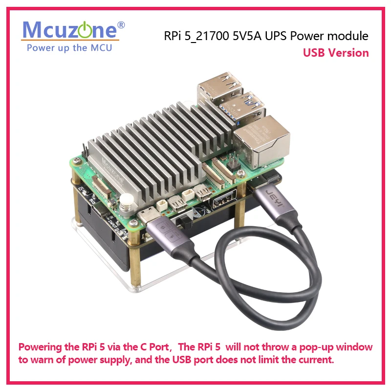 Raspberry Pi 5-21700 5V5A UPS Power module, Output USB-C with PD negotiation function