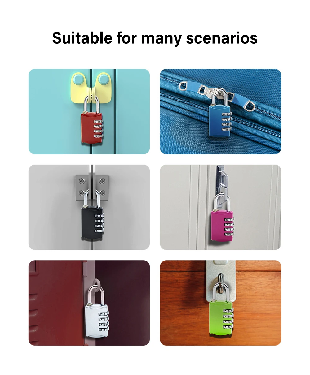 4 Lucchetti A Combinazione Per Bagagli - Codice 3 Cifre Resettabile, Lega Di Zinco, Per Valigie E Armadietti - Foto 5