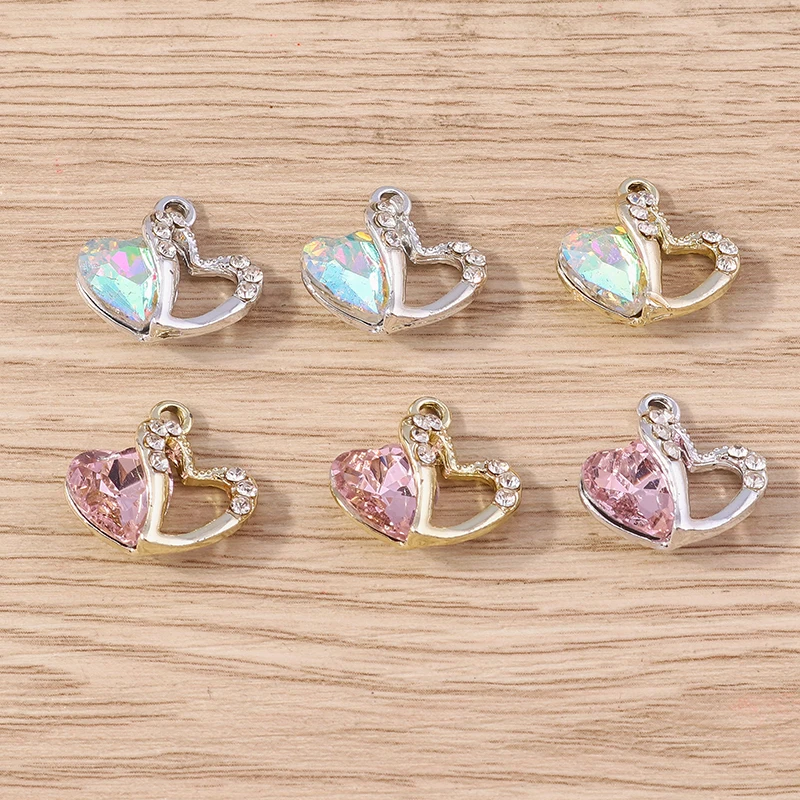 

10pcs 18x17mm Cute Crystal Love Heart Charms Pendants for Jewelry Making Women Fashion Earrings Necklace DIY Bracelet Craft Gift