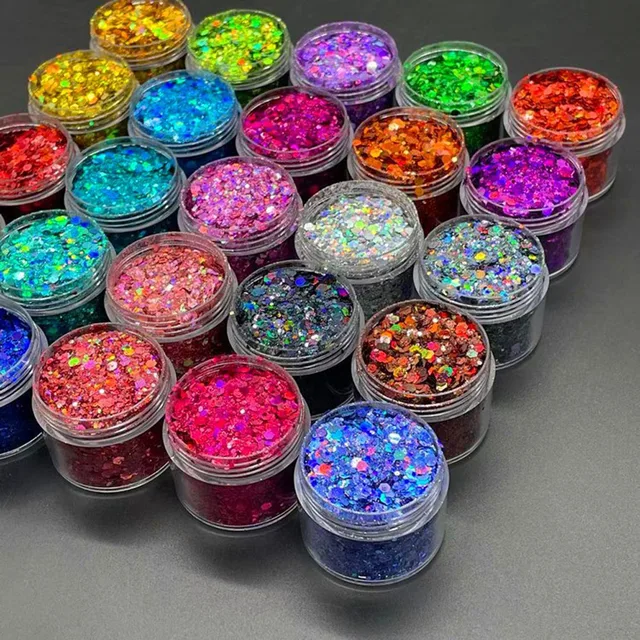 10g/Bag Iridescent Nail Art Glitter Sequins Holographic Laser Gold/Silver Colorful Powder Sparkly Hexagon PET Safe Chunky Flakes