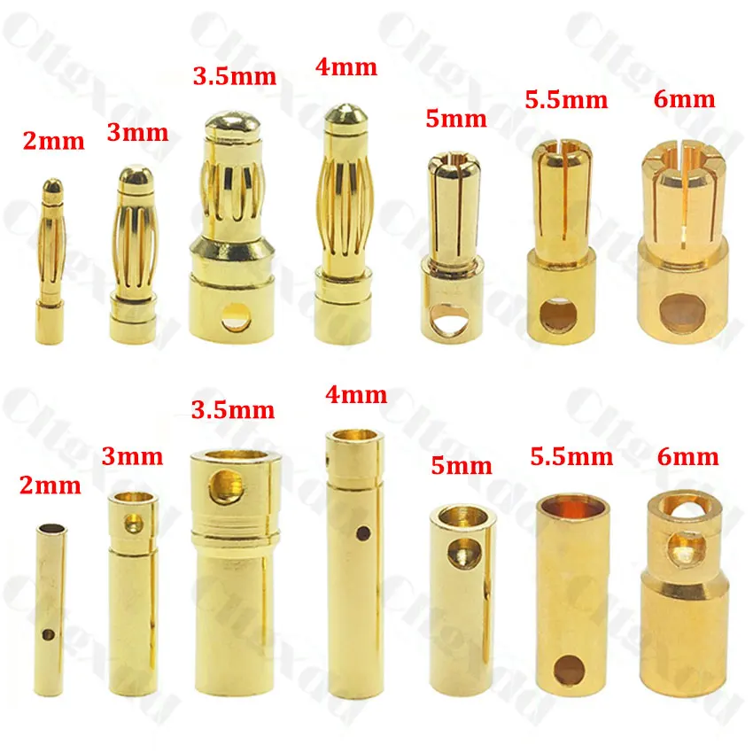 10x2mm 3mm 3,5mm 4mm 5mm 5,5mm 6mm rc Batterie vergoldete Kugel Bananen stecker hochwertige männliche Buchse Bananen stecker – Detail 1