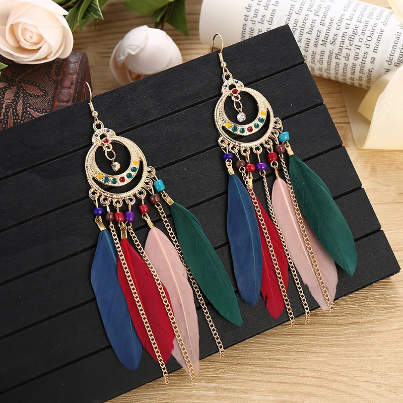 ANDPAI Bohemian Colorful Chandelier Tassel Earrings For Women - Long Drop Dangle Flower Hoop Earrings, Lightweight