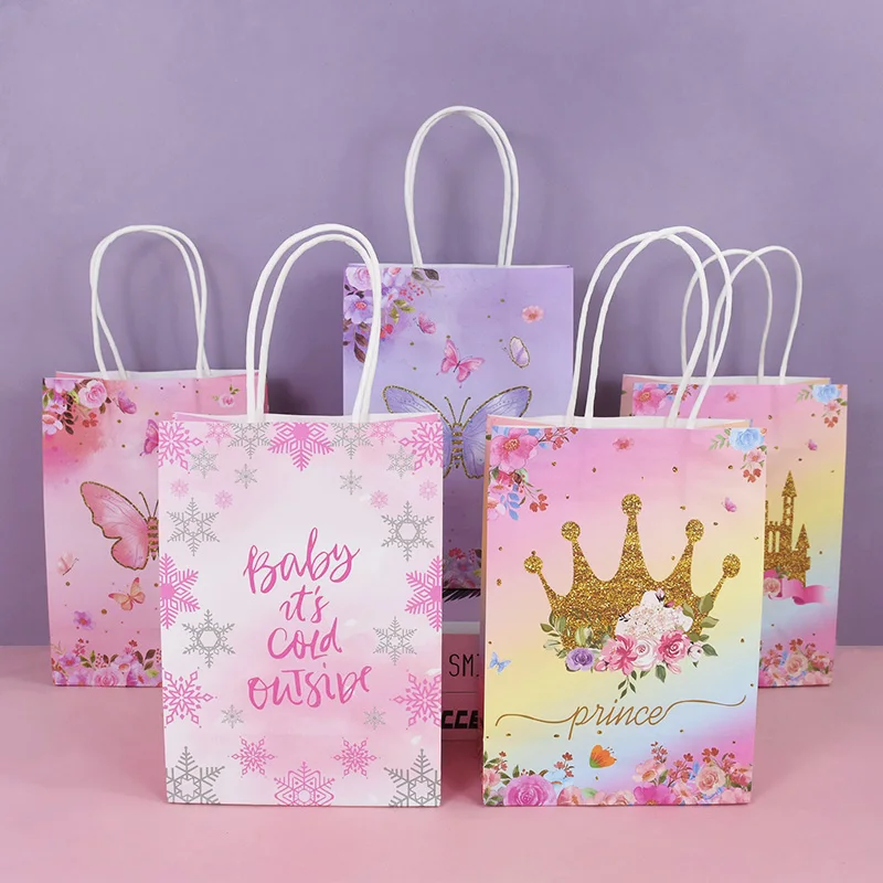 

5pcs Butterfly Party Favors Gift Bag Pink/Purple Portable Paper Candy Bags Packaging Pouch Birthday Wedding Party Decor Supplies