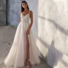 Spaghetti Strap Wedding Dress A-Line Sleeveless Side Slit Lace Appliques Backless Custom Made To Measures Robe De Mariee Beach 1