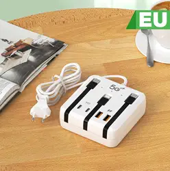 High - Speed 4 - Port USB - C PD Charging Station with Integrated Power Strip and Cables - EU 2USB 2PD