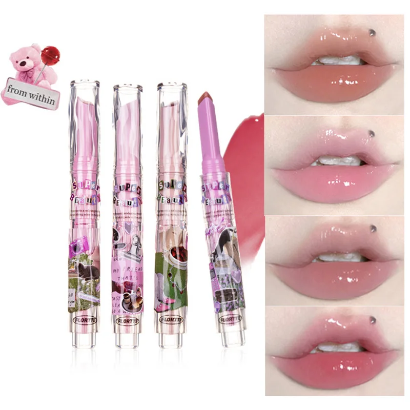

FLORTTE Chu Jelly Lipstick Floria First Kiss Love Series Pen Mirror Water Light Lip Glaze Hydrating Water Women Beauty Cosmetics