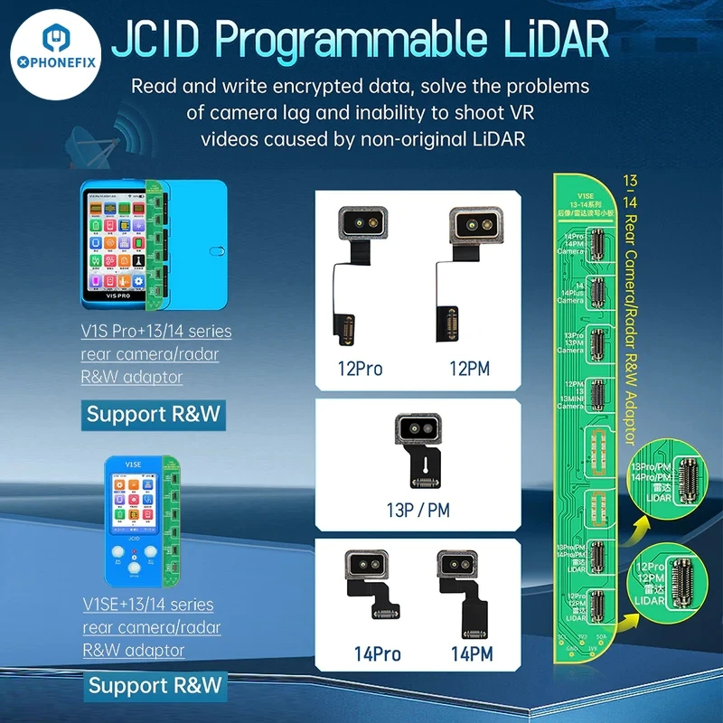 Jcid V1Se V1S Pro Telecamera Posteriore Programmabile Adattatore Radar Lidar Strumenti Fpc Per Iphone 12 13 14 Pro Max Dati Crittografati Lettura Scri
