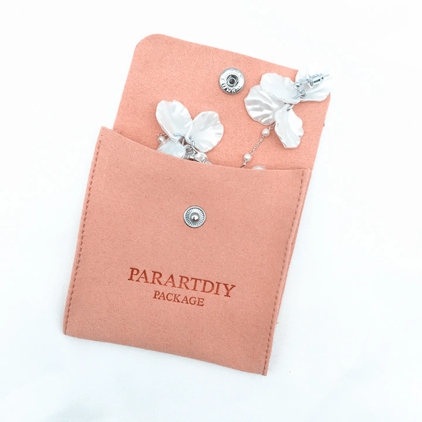 50 personalized logo deboss jewelry pouch Snap button bags custom jewelry packaging gift pouch ring earring bag storage any size