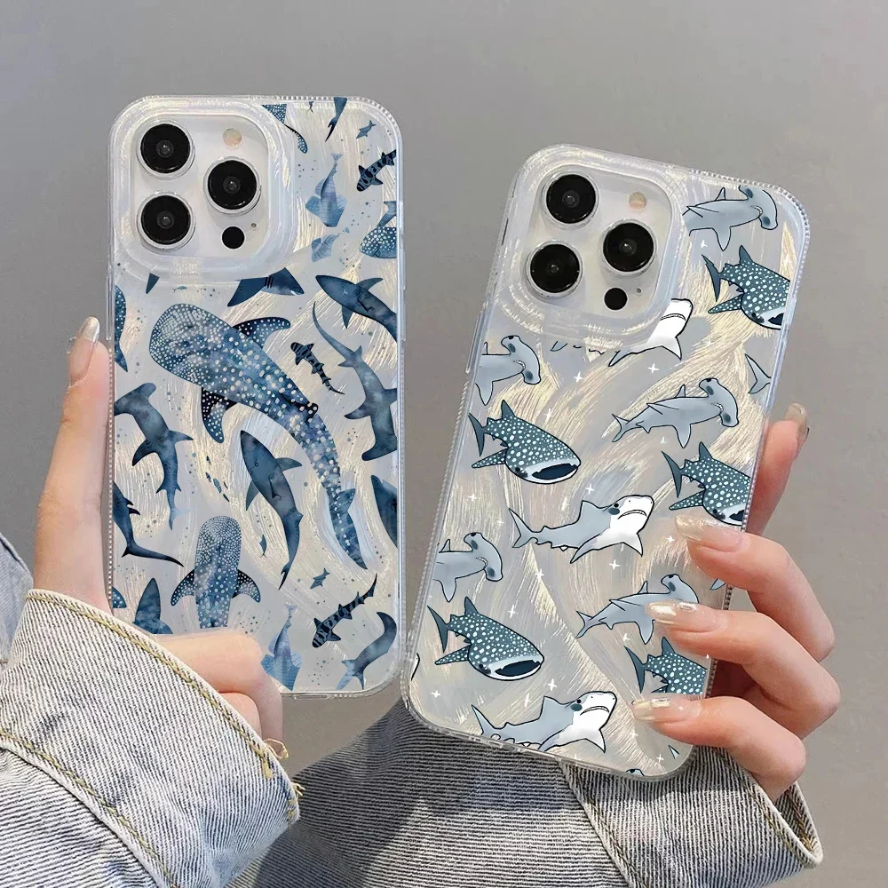 Luxury Silver Laser Shark Whale Phone Case