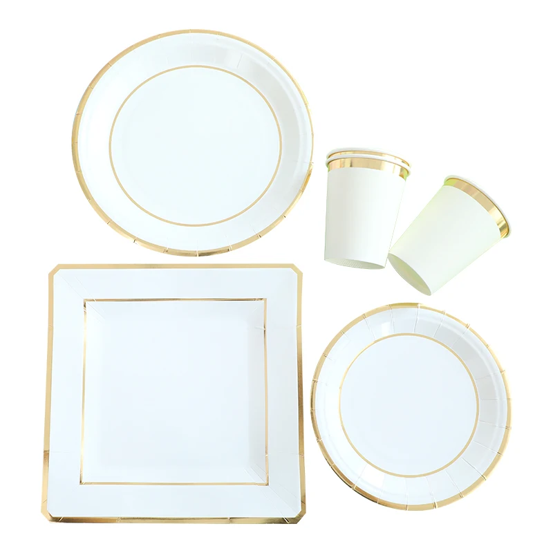 

Disposable plates gold tableware wedding decorations paper cups knives forks spoons straws birthday baby showers party supplies