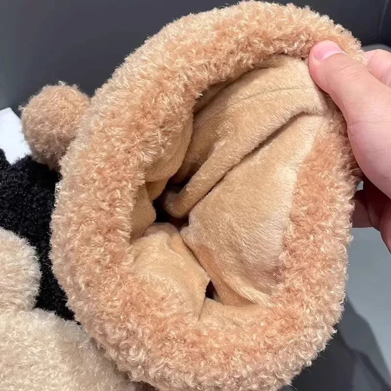 2024 Bear Ears Plush Beanies Hat Winter Cute Warm Thickened Knitted Caps Beanies Korean Sweet Ear Protection Women's Hats Gifts 6