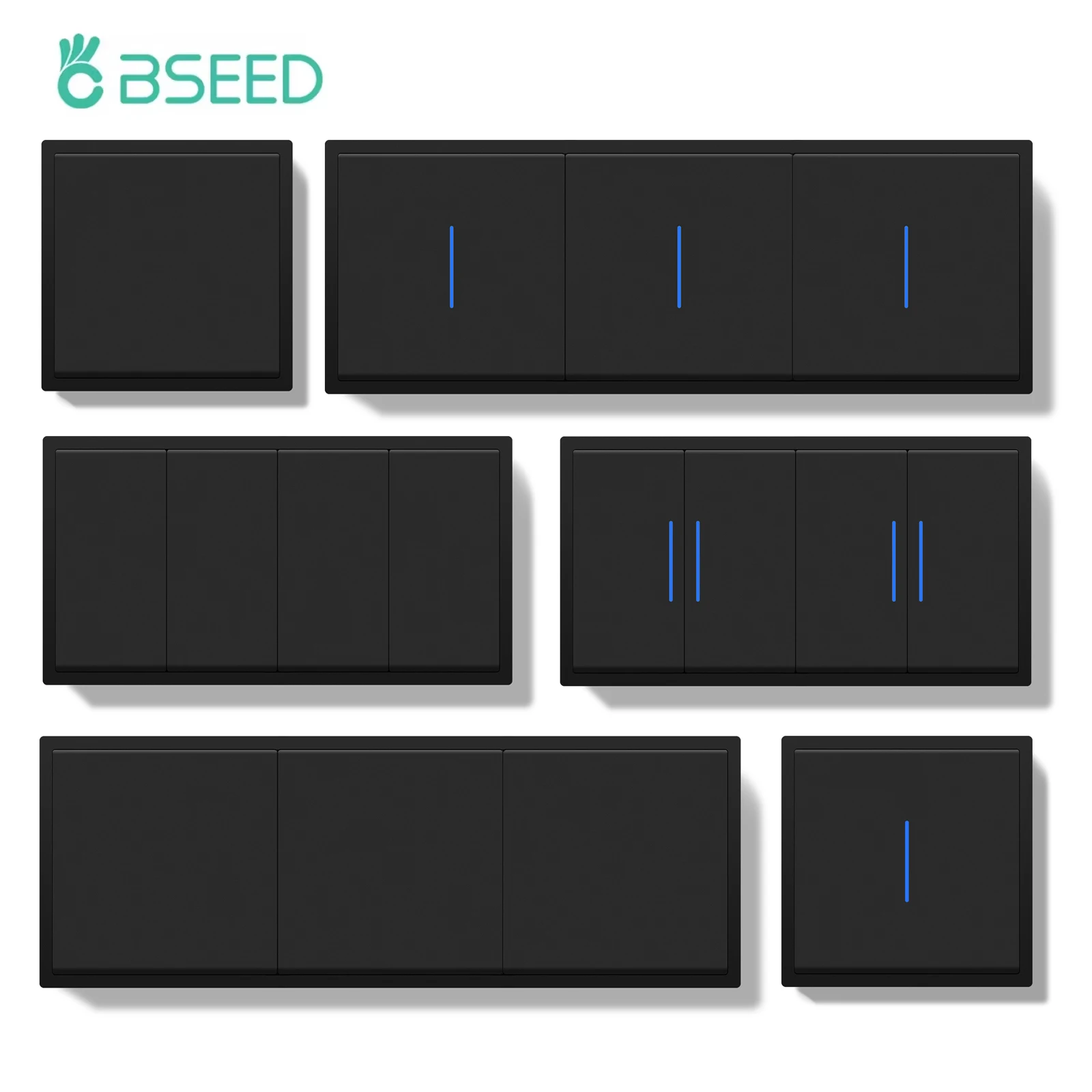 BSEED 1/2Gang Large Buttons Light Switch 1Way Double EU Wall Switches With and Without LED Neon Indicator Lights Plastic Panels