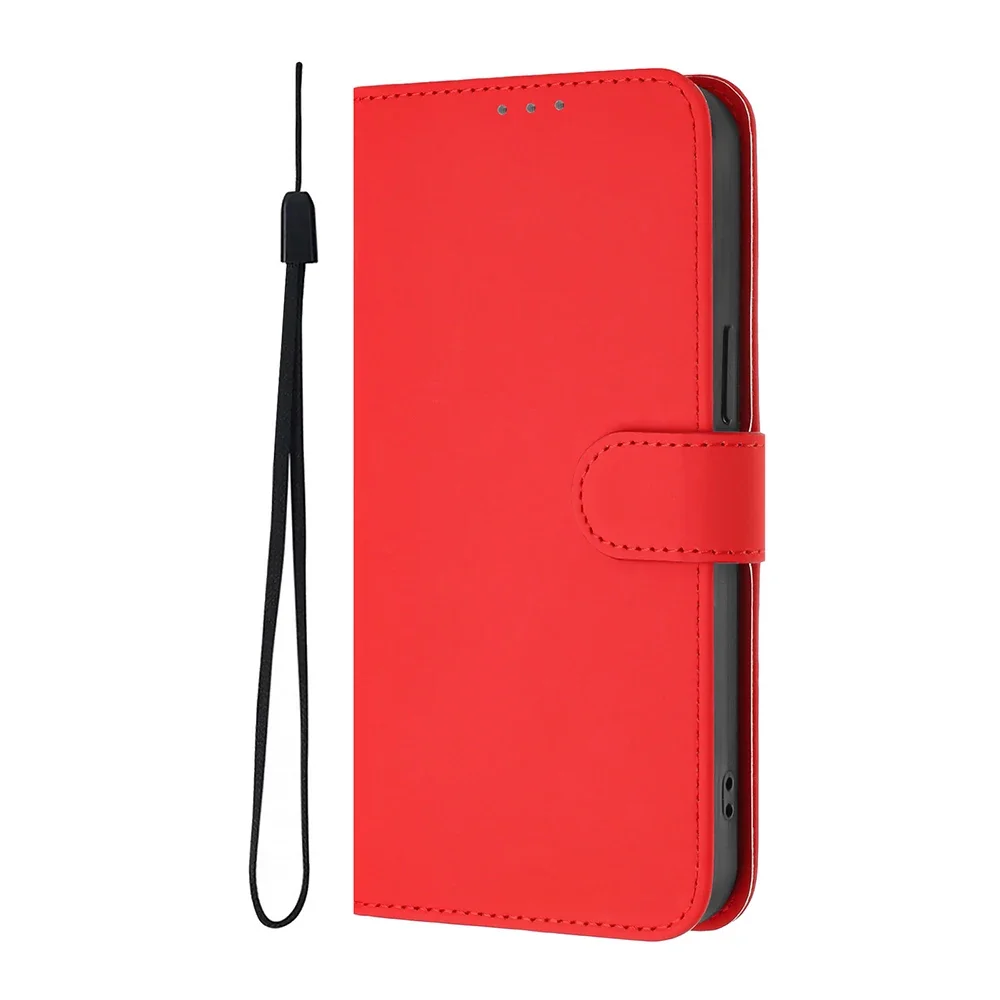 Elegant Solid Color Wallet Case with Kickstand, Card Holder, and Strap Phone Cover