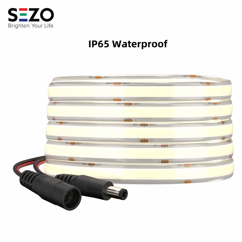 

FCOB IP65 Waterproof COB LED Strip 5m DC12V/24V 480 528LEDs/m Flexible High Density RA90 3000 4000 6000K Led Tap for Room