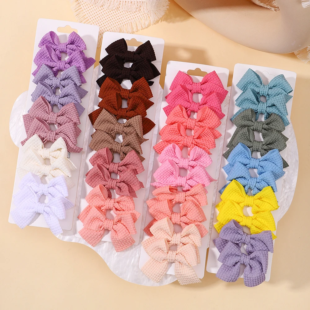 Hair Accessories 10Pcs/Set Colorful Soft Cotton Bow Hairpins Sweet Plaid Design Mini Hair Clips