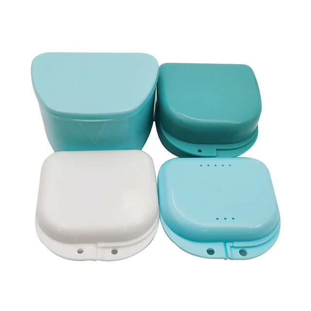 1Pc White/Blue Dental Denture Box Fake Teeth Orthodontic Case Oral Hygiene Supplies Organizer