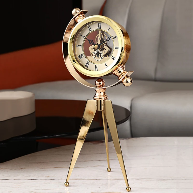 Luxury Mechanical Metal Table Clock Gold Desk Clocks Vintage Antique