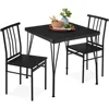 3-Piece Dining Set Modern Dinings Table Set, Metal and Wood Square Dining Table for Kitchen, Dining Room, Dinette 1