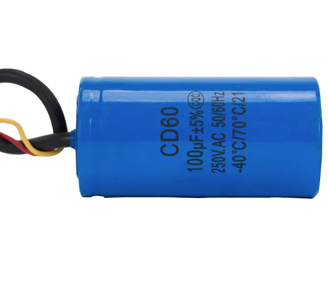CD60 100UF 250V AC Starting Capacitor For Heavy Duty Electric Motor Air Compressor Red Yellow Two Wires