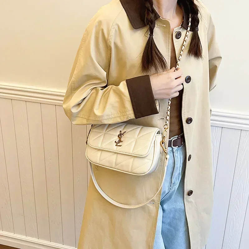 New Rhombic Chain Female Bag Versatile One-shoulder Small Square Bag Crossbody For Women High-end Grid Texture Chain Bag 5