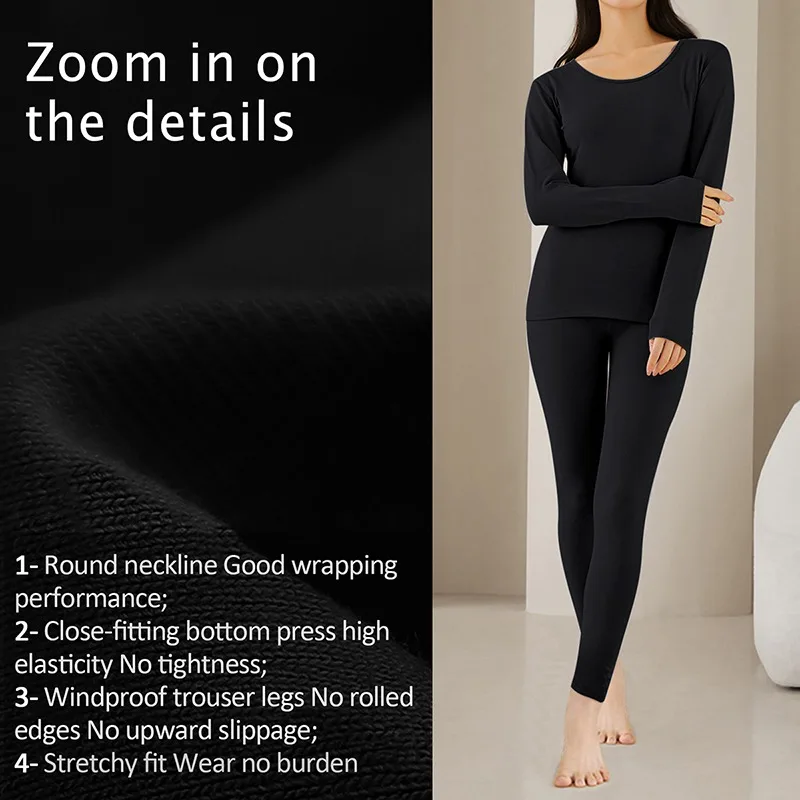 Autumn Winter Women's Thermal Underwear Set Long Johns Base Layer Fleece Lined Soft Top Bottom 2 Pieces Set Thermal Sets