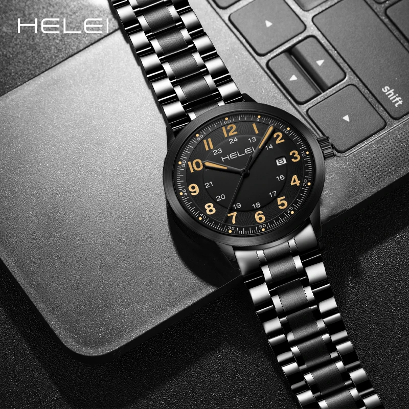 HELEI hot new 2024 digital watch Luo 24-hour watch dial men's quartz watches waterproof men's watches fashion quartz wristwatch