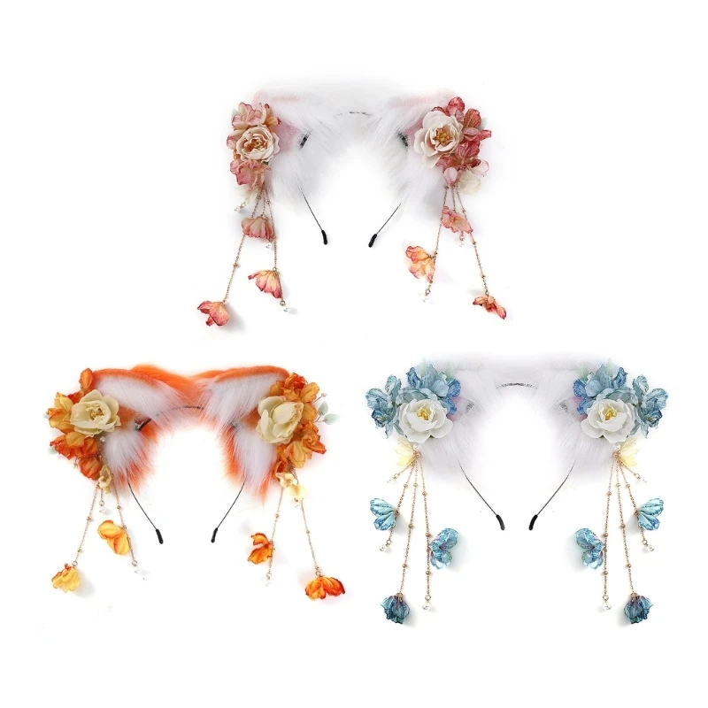 

Fashion Headband Students Live Broadcast Hairband Kitten Ears Flower Hair Hoop