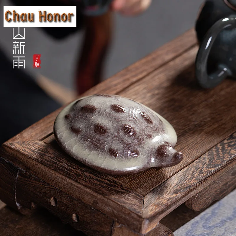 Wealth-attracting Turtle Celadon Small Tea Pet Zen Exquisite Miniatures Tea Figurine Play Toys Tea Statue Ornaments Collection