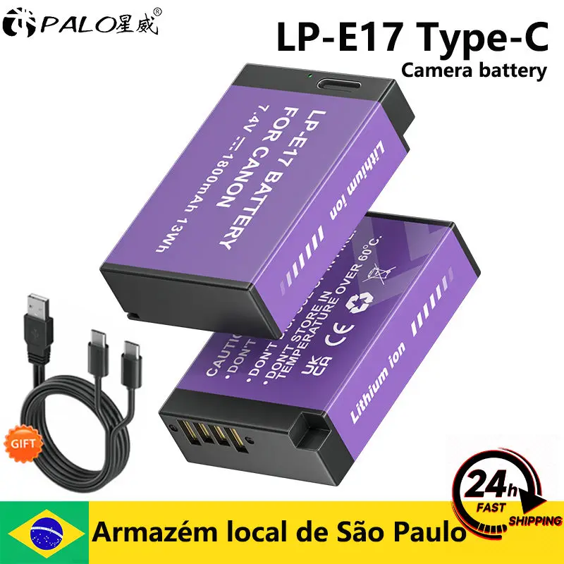 2 Batterie LP-E17 Con USB-C – 1000 MAh, Compatibili Con Canon EOS RP, R8, R10, 77D, 200D, 250D, 750D E Molti Altri