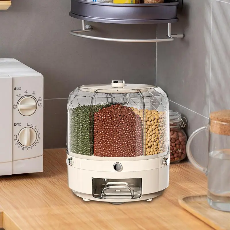 

Grain Storage Container Sealed Plastic Food Storage Container Rotating Round Dry Food Transparent Container Kitchen Accessories