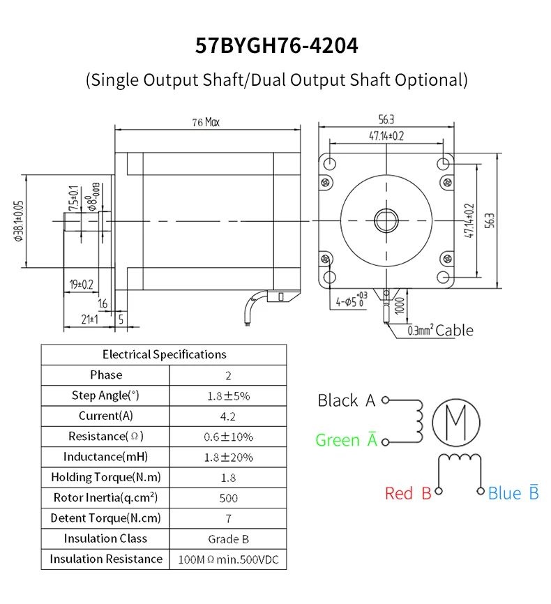 Nema23 Schrittmotor mit Bremswellendurchmesser 6,35/8 mm Drehmoment 1,2/1,8/2,2/2,5/2,8/3 N. m Zweiphasig-Vierdraht 1,8 Grad 4,2 A – Detail 10