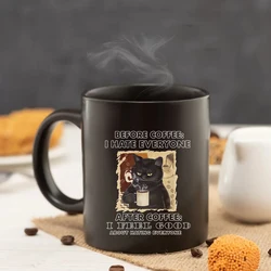 Cat Lover's Black Ceramic Coffee Mug - 11oz Fun & Quirky Design - 301 - 400ml (Style 01)