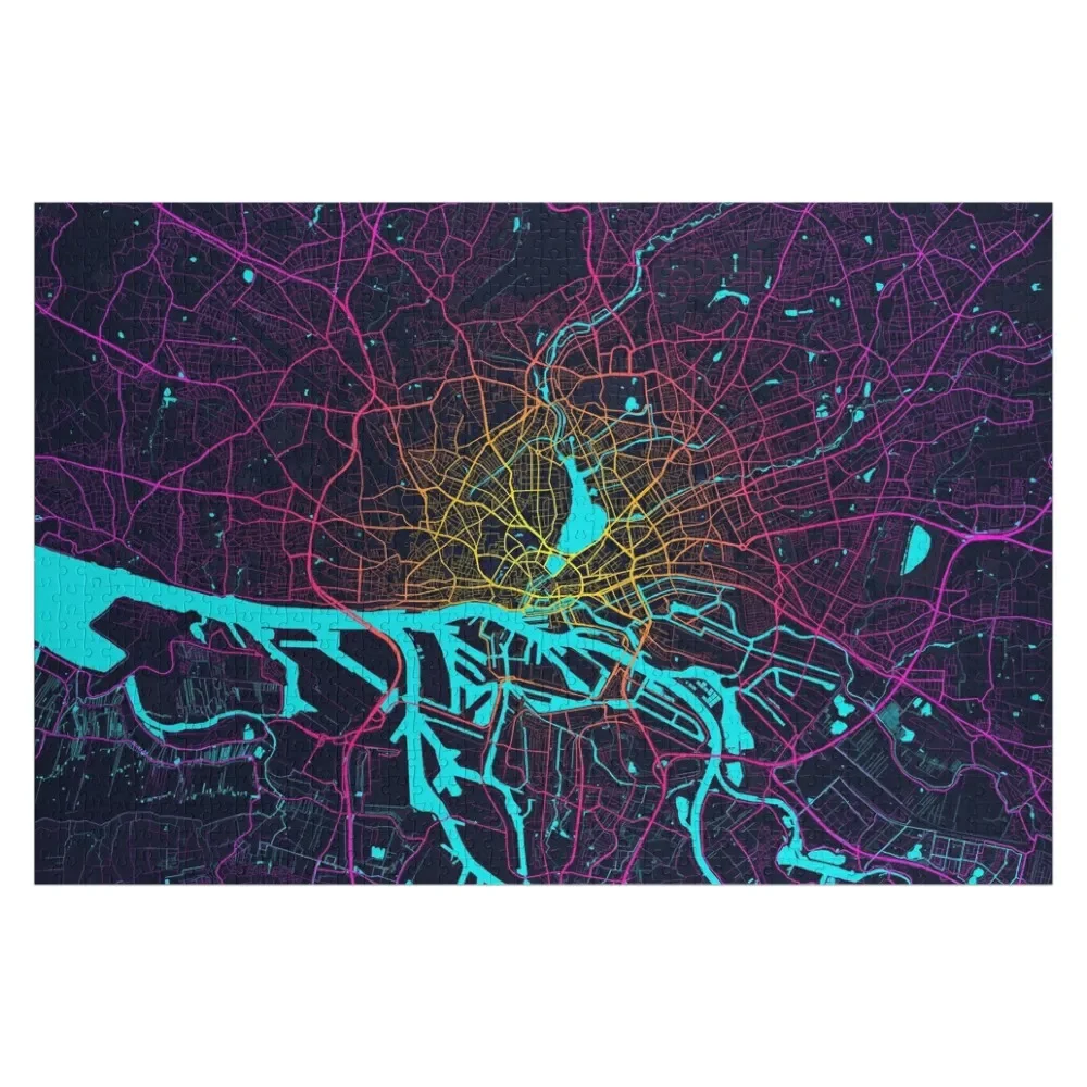 

Hamburg City Map of Germany - Neon Jigsaw Puzzle Customized Toys For Kids Wooden Compositions For Children Puzzle