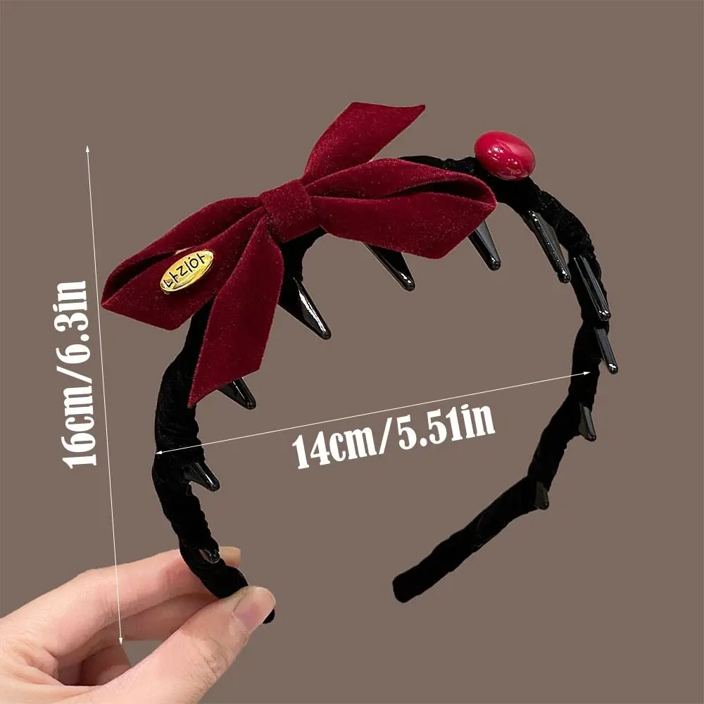 Retro Flocking Bow Headband U-shaped Tooth Comb Non-slip Hair Bands Hair Hoop New Year Hair Styling Accessories