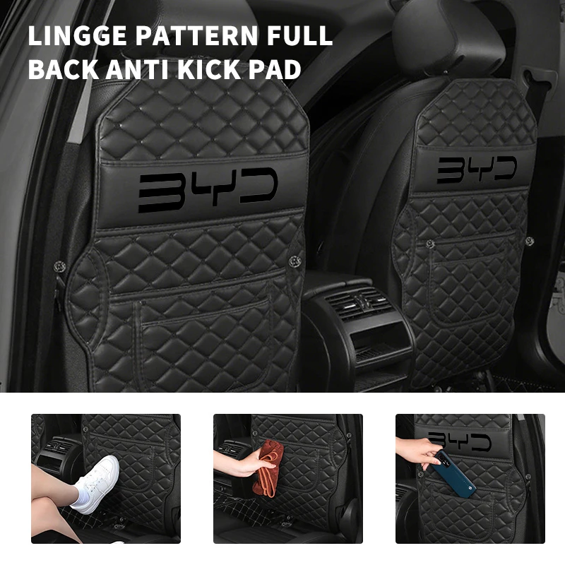 BYD 탕 맥스 DMI 진 EV600 한 EV 위안 송 플러스 프로용 차량 시트 등받이 어린이 발차기 방지 매트 보호대 수납 가방 패드